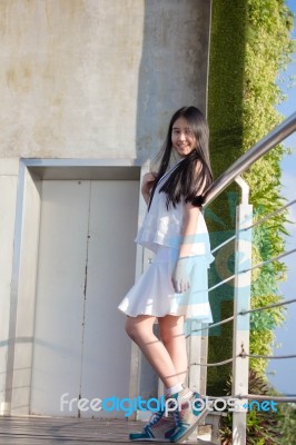 Portrait Of Thai Teen Beautiful Girl Happy And Relax Stock Photo