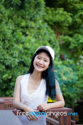 Portrait Of Thai Teen Beautiful Girl Happy And Relax Stock Photo