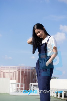 Portrait Of Thai Teen Beautiful Girl Happy And Relax Stock Photo