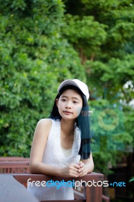 Portrait Of Thai Teen Beautiful Girl Happy And Relax Stock Photo