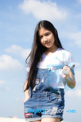 Portrait Of Thai Teen Beautiful Girl Happy And Relax Stock Photo