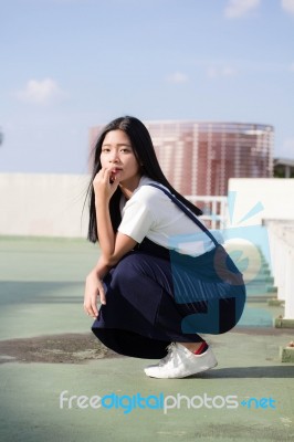 Portrait Of Thai Teen Beautiful Girl Happy And Relax Stock Photo