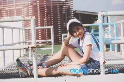 Portrait Of Thai Teen Beautiful Girl Happy And Relax Stock Photo