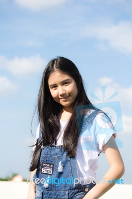 Portrait Of Thai Teen Beautiful Girl Happy And Relax Stock Photo