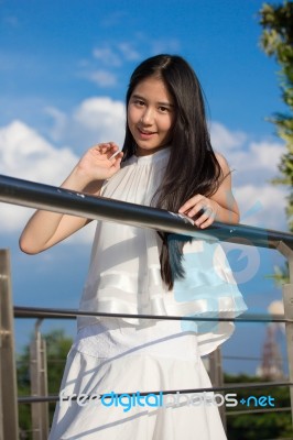 Portrait Of Thai Teen Beautiful Girl Happy And Relax Stock Photo