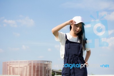 Portrait Of Thai Teen Beautiful Girl Happy And Relax Stock Photo