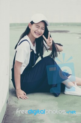 Portrait Of Thai Teen Beautiful Girl Happy And Relax Stock Photo