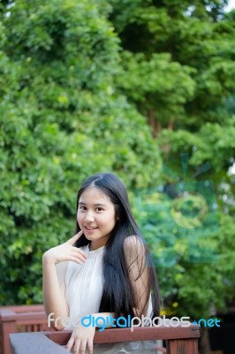 Portrait Of Thai Teen Beautiful Girl Happy And Relax Stock Photo