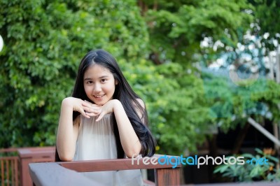 Portrait Of Thai Teen Beautiful Girl Happy And Relax Stock Photo