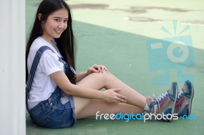 Portrait Of Thai Teen Beautiful Girl Happy And Relax Stock Photo