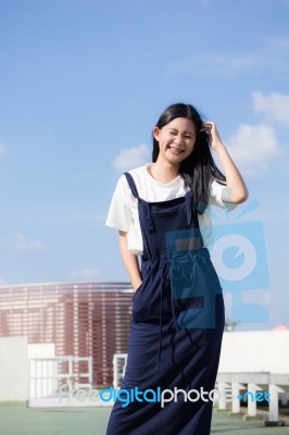 Portrait Of Thai Teen Beautiful Girl Happy And Relax Stock Photo