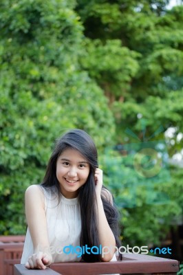 Portrait Of Thai Teen Beautiful Girl Happy And Relax Stock Photo