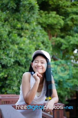 Portrait Of Thai Teen Beautiful Girl Happy And Relax Stock Photo