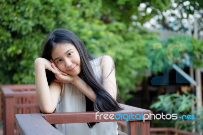 Portrait Of Thai Teen Beautiful Girl Happy And Relax Stock Photo