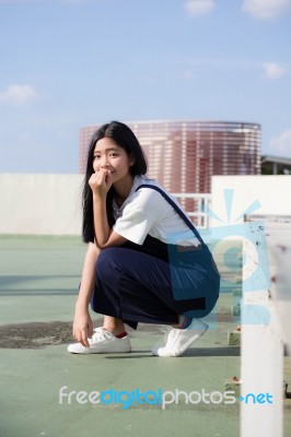 Portrait Of Thai Teen Beautiful Girl Happy And Relax Stock Photo