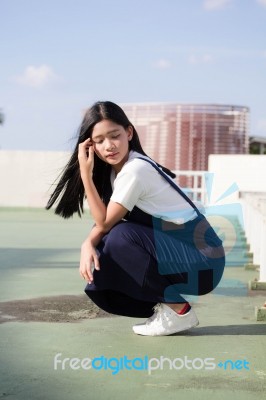 Portrait Of Thai Teen Beautiful Girl Happy And Relax Stock Photo