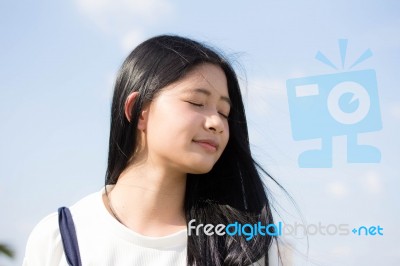 Portrait Of Thai Teen Beautiful Girl Happy And Relax Stock Photo