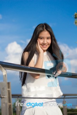 Portrait Of Thai Teen Beautiful Girl Happy And Relax Stock Photo