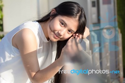 Portrait Of Thai Teen Beautiful Girl Happy And Relax Stock Photo