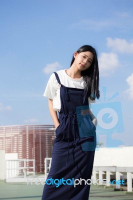 Portrait Of Thai Teen Beautiful Girl Happy And Relax Stock Photo