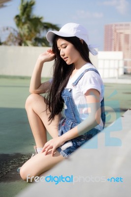 Portrait Of Thai Teen Beautiful Girl Happy And Relax Stock Photo