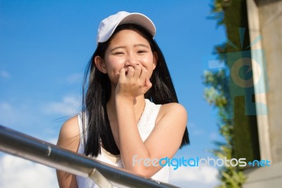 Portrait Of Thai Teen Beautiful Girl Happy And Relax Stock Photo