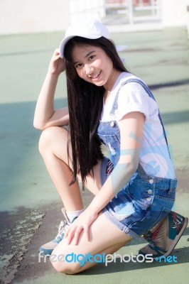 Portrait Of Thai Teen Beautiful Girl Happy And Relax Stock Photo