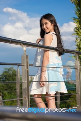 Portrait Of Thai Teen Beautiful Girl Happy And Relax Stock Photo