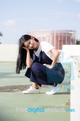 Portrait Of Thai Teen Beautiful Girl Happy And Relax Stock Photo