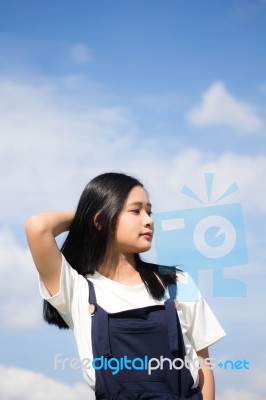 Portrait Of Thai Teen Beautiful Girl Happy And Relax Stock Photo