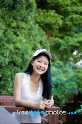 Portrait Of Thai Teen Beautiful Girl Happy And Relax Stock Photo