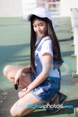 Portrait Of Thai Teen Beautiful Girl Happy And Relax Stock Photo