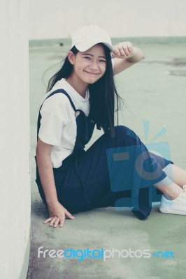 Portrait Of Thai Teen Beautiful Girl Happy And Relax Stock Photo