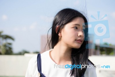 Portrait Of Thai Teen Beautiful Girl Happy And Relax Stock Photo