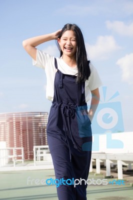 Portrait Of Thai Teen Beautiful Girl Happy And Relax Stock Photo