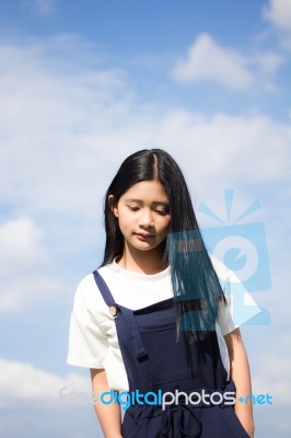 Portrait Of Thai Teen Beautiful Girl Happy And Relax Stock Photo