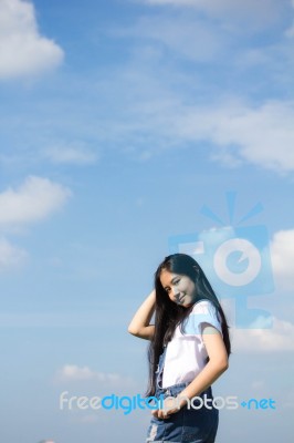 Portrait Of Thai Teen Beautiful Girl Happy And Relax Stock Photo