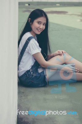 Portrait Of Thai Teen Beautiful Girl Happy And Relax Stock Photo