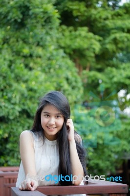 Portrait Of Thai Teen Beautiful Girl Happy And Relax Stock Photo