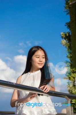 Portrait Of Thai Teen Beautiful Girl Happy And Relax Stock Photo