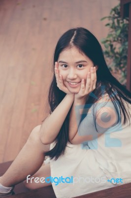 Portrait Of Thai Teen Beautiful Girl Happy And Relax Stock Photo