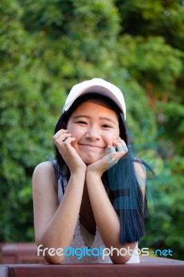 Portrait Of Thai Teen Beautiful Girl Happy And Relax Stock Photo