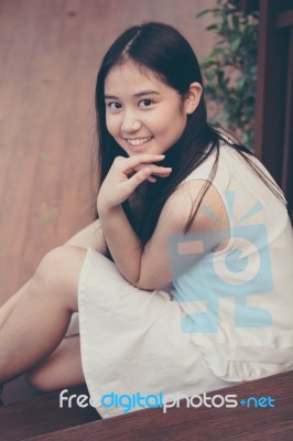 Portrait Of Thai Teen Beautiful Girl Happy And Relax Stock Photo