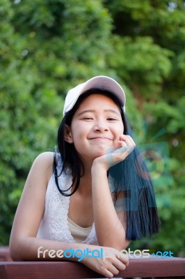 Portrait Of Thai Teen Beautiful Girl Happy And Relax Stock Photo