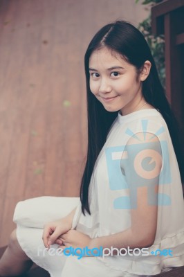 Portrait Of Thai Teen Beautiful Girl Happy And Relax Stock Photo