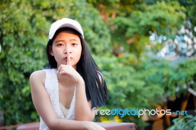 Portrait Of Thai Teen Beautiful Girl Happy And Relax Stock Photo