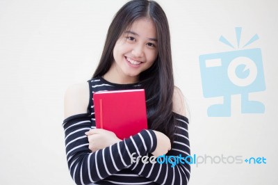 Portrait Of Thai Teen Beautiful Girl Reading Book Stock Photo