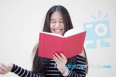 Portrait Of Thai Teen Beautiful Girl Reading Book Stock Photo