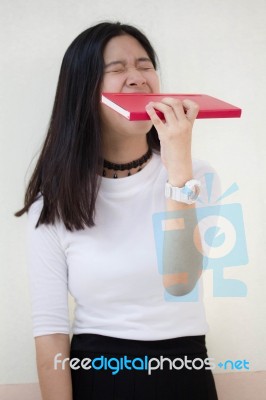 Portrait Of Thai Teen Beautiful Girl Reading Book Stock Photo