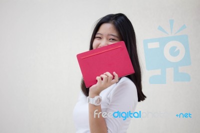 Portrait Of Thai Teen Beautiful Girl Reading Book Stock Photo